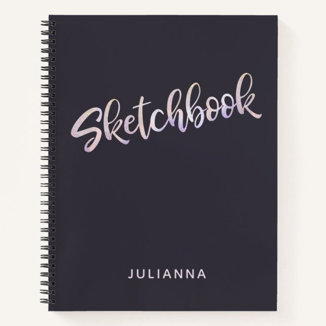 Lavender Gold Glitter Personalized Sketchbook Notebook (Front)