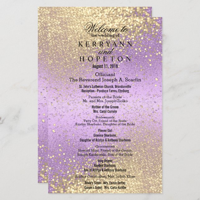 Lavender & Gold Glitter - Program (Front/Back)