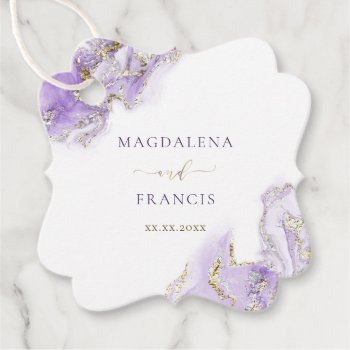 Lavender Gold Ink Marble Wedding Favor Tags by amoredesign at Zazzle