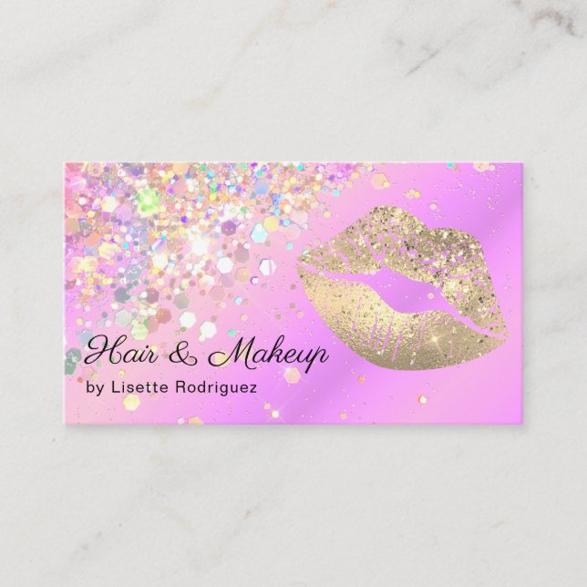 Lavender Gold Lip Gloss Makeup Artist Glitter Business Card (Front)