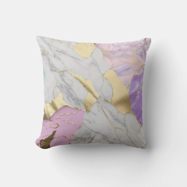 Lavender & Gold Marble Luxe Throw Pillow (Front)
