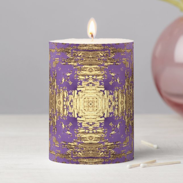 Lavender Gold Metallic Kaleidoscope Pillar Candle (In Situ)