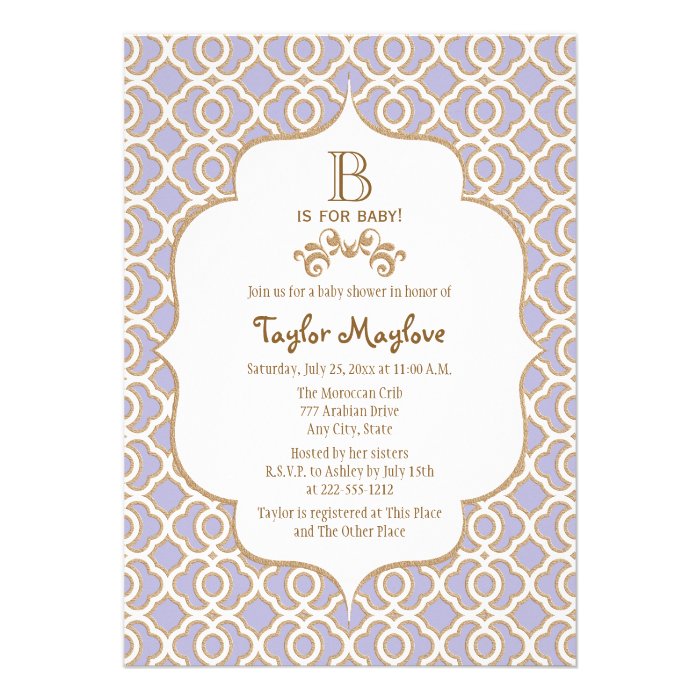 Lavender Gold Moroccan Baby Shower Invitations