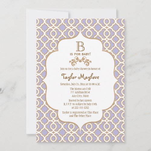 Lavender Gold Moroccan Baby Shower Invitations