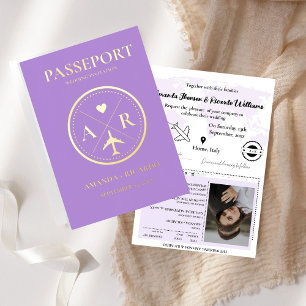 Lavender & Gold Passport Wedding Invitation