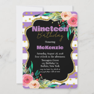 Lavender Gold Peony Girl 19th Birthday Party Invitation
