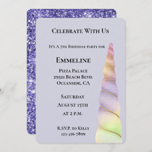 Lavender Gold Pink Purple Lime Unicorn Birthday Invitation