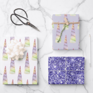 Lavender Gold Pink Purple Lime Unicorn Birthday Wrapping Paper Sheets
