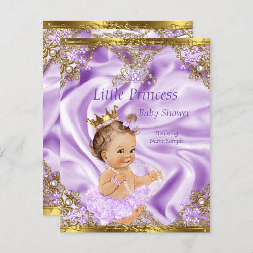 Lavender Gold Princess Baby Shower Brunette Girl Invitation