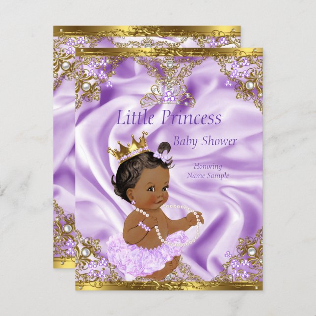 Lavender Gold Princess Baby Shower Ethnic Girl Invitation (Front/Back)