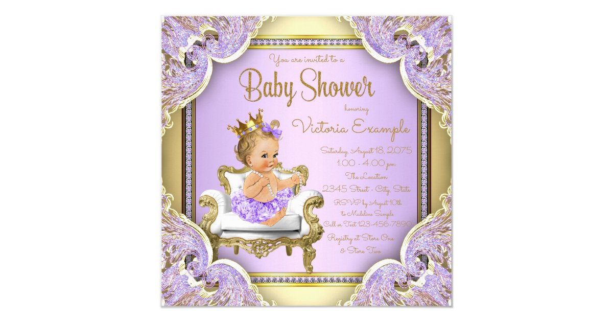 Lavender Gold Princess Baby Shower Invitations Zazzle Com