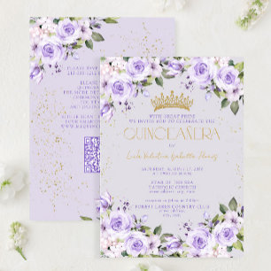 Lavender Gold QR Code Quinceañera Mis Quince Invitation