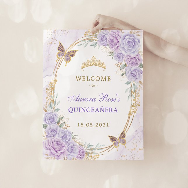 Lavender Gold Quinceañera Butterfly Party Welcome Photo Print (Creator Uploaded)