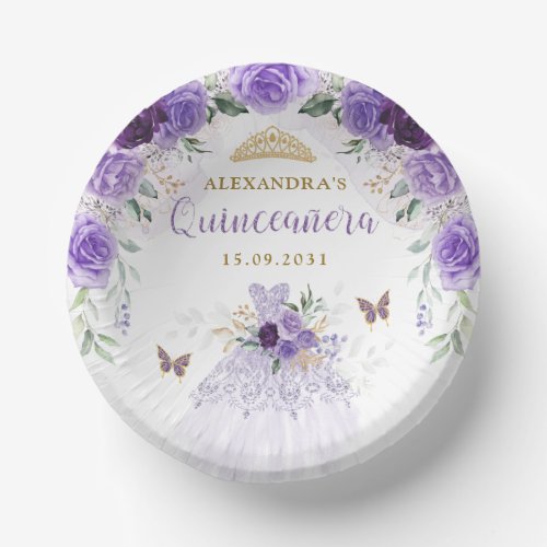 Lavender Gold Quinceanera Dress 15th Birthday Paper Bowls