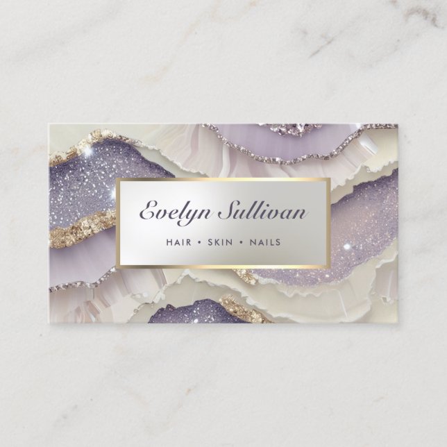 lavender gold silver glitter marble business card (Front)