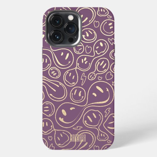 Lavender Gold Smile Smiling Face Pattern Modern iPhone 13 Pro Max Case