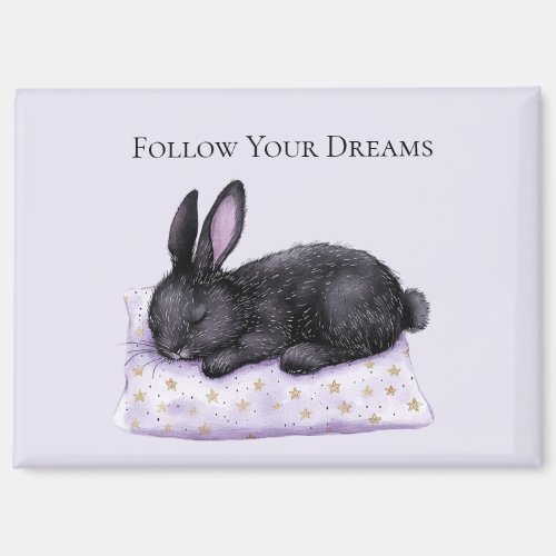 Lavender Gold Stars Pillow Sleeping Black Bunny Magnet