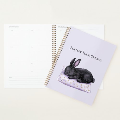 Lavender Gold Stars Pillow Sleeping Black Bunny Planner