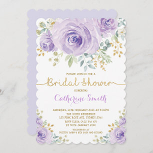 Lavender Gold Watercolor Floral Rose Bridal Shower Invitation