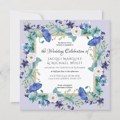 Lavender Gold Watercolor Poppy Floral Wedding Invitation
