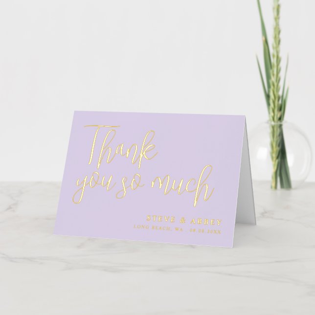 Lavender & Gold Wedding Thank You So Much Foil Greeting Card (Front)