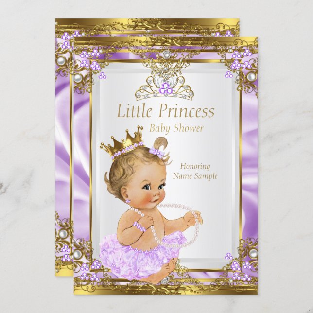 Lavender Gold White Princess Baby Shower Blonde Invitation (Front/Back)