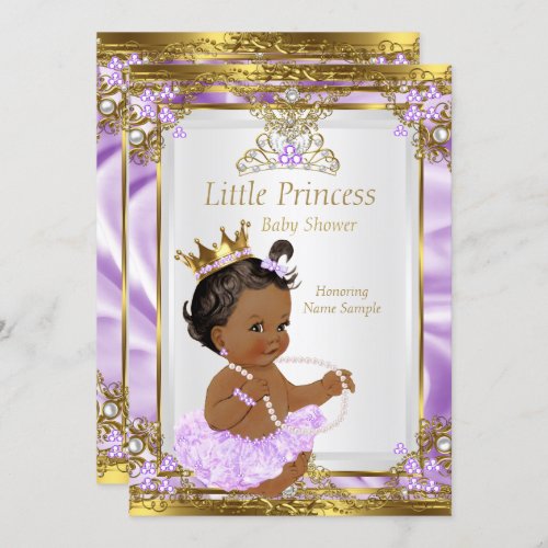 Lavender Gold White Princess Baby Shower Ethnic Invitation