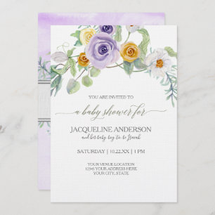 Lavender Golden Amber Rose Floral Baby Shower Girl Invitation