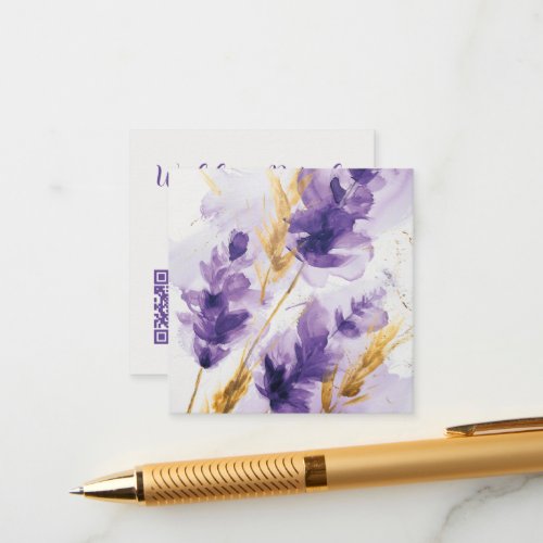 Lavender Golden Watercolor Floral QR Code RSVP Enclosure Card