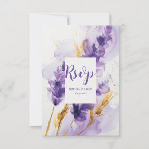 Lavender Golden Watercolor Floral RSVP Card