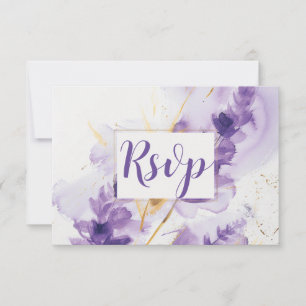 Lavender Golden Watercolor Floral RSVP Card