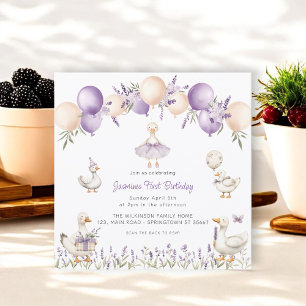 Lavender goose First Birthday QR RSVP Invitation