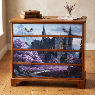 Lavender Gothic Castle Mountain Scene Decoupage Tissue Paper