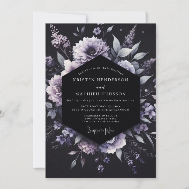 Lavender Gothic Floral Wedding Invitation (Front)