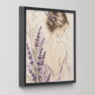 Lavender Grace | Feminine Watercolor Portrait Wall Peel And Stick Photo Tile
