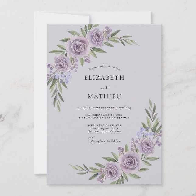 Lavender Graceful Botanical Wedding Invitation (Front)