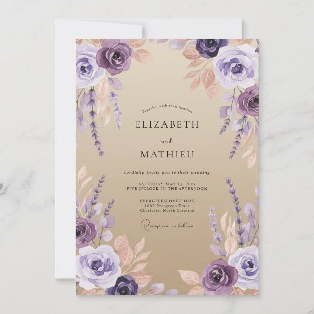 Lavender Graceful Sand Wedding Invitation (Front)
