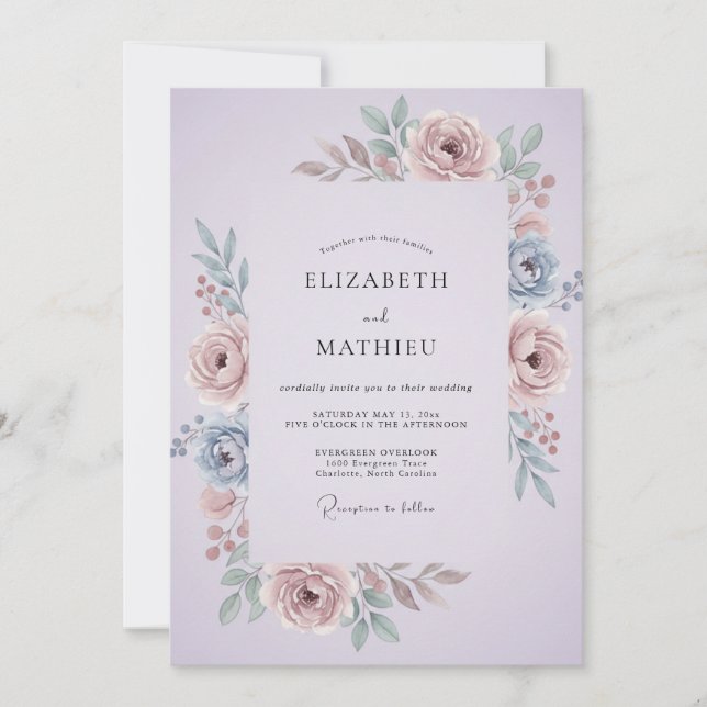Lavender Graceful Spring Floral Wedding Invitation (Front)