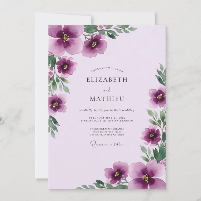 Lavender Graceful Watercolor Wedding Invitation (Front)