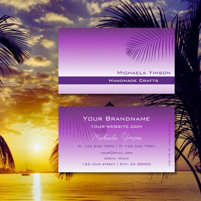 Lavender Gradient with Palm Leaf Simple Stylish Business Card (Creator Uploaded)