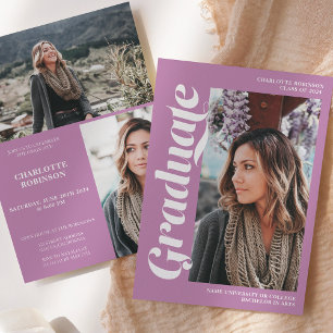 Lavender graduate script 3 photo graduation invitation