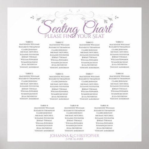 Lavender  Gray 11 Table Wedding Seating Chart