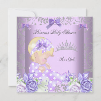 Lavender Gray Baby Shower Blonde Girl Floral Invitation