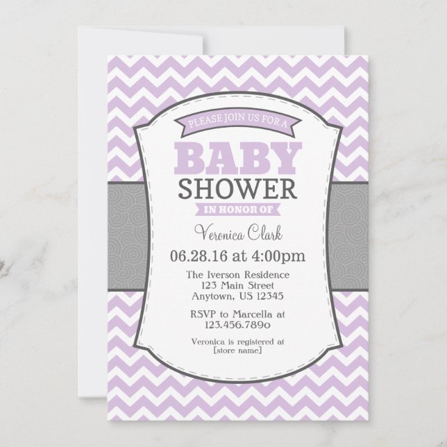 Lavender Gray Chevron Baby Shower Invitation (Front)