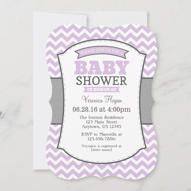 Lavender Gray Chevron Baby Shower Invitation (Front)