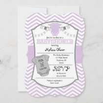 Lavender Gray Chevron Baby Shower Invitation