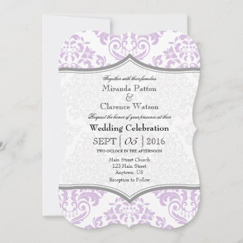 Lavender Gray Damask Bracket Wedding Invite