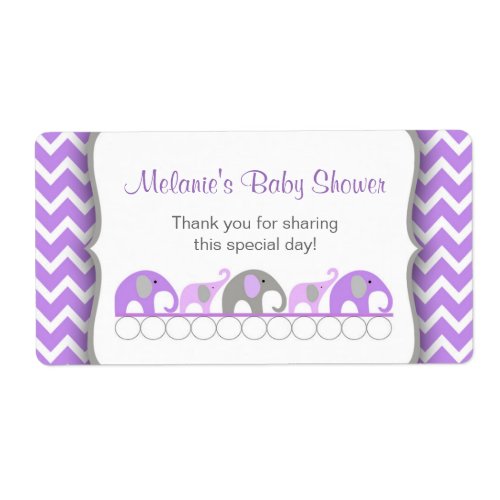 Lavender Gray Elephant Parade Water Bottle Labels