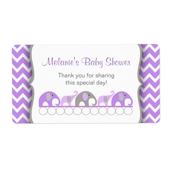 Lavender Gray Elephant Parade Water Bottle Labels (Front)