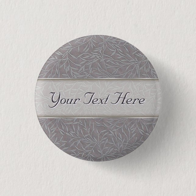 Lavender Gray Embossed Leaf Vines Button (Front)